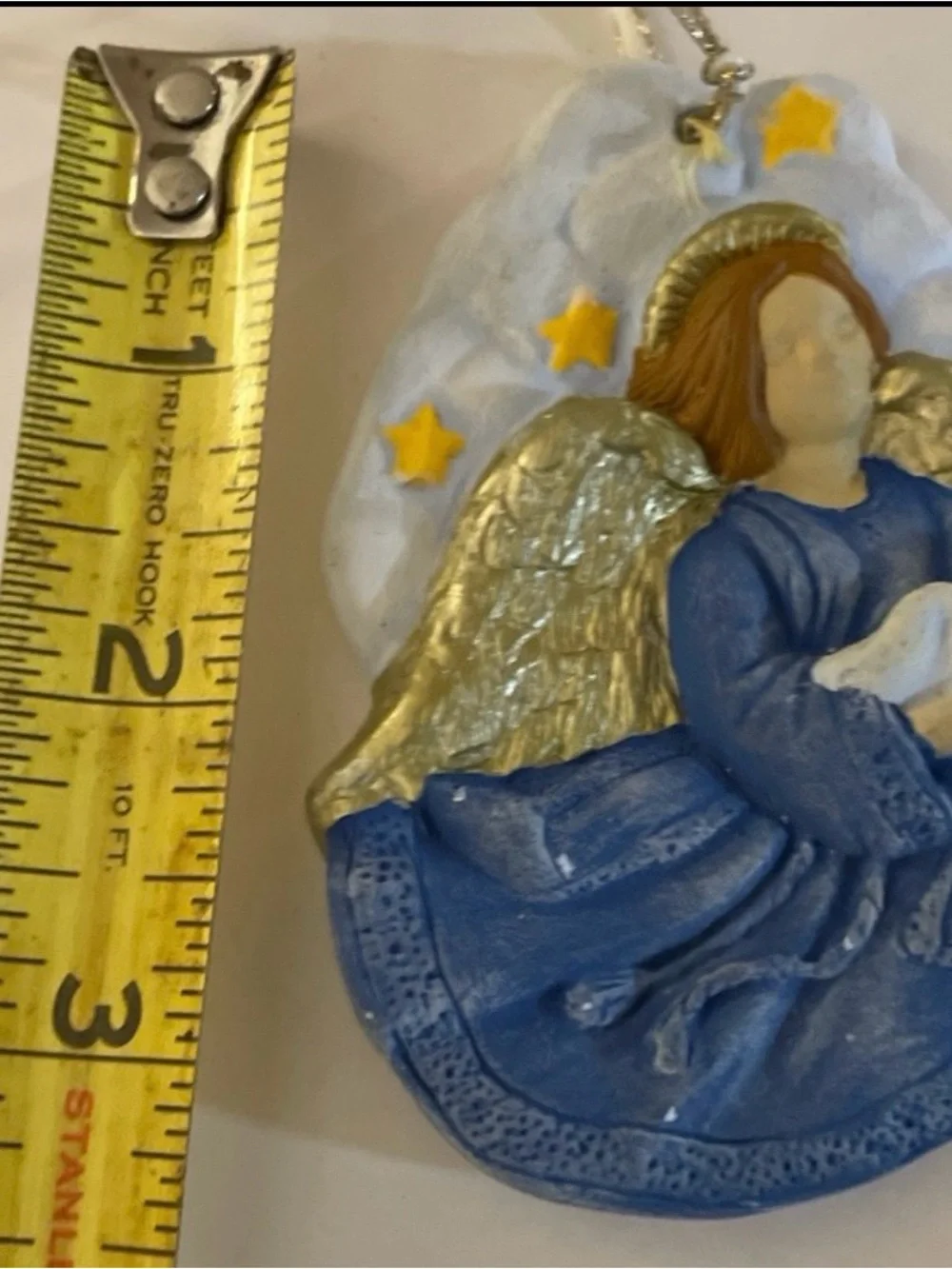 Angel Wearing Blue Holding A Dove Christmas Ornament